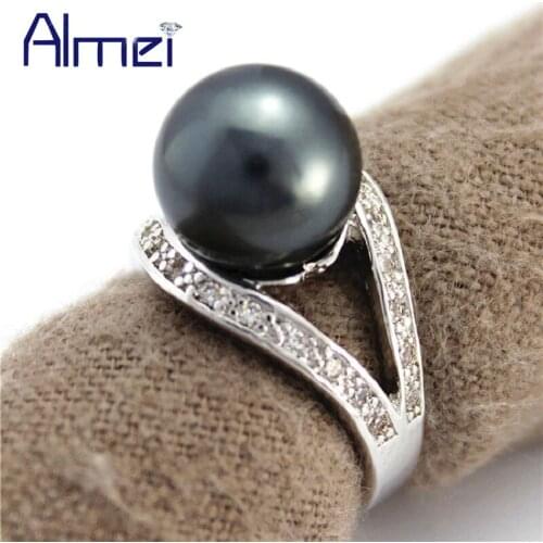 Wholesale Fashion Rings Cubic Pearl Silver Color Ring for Women Party Girl Gift CZ Zircon Vintage Anel Bague Femme J381