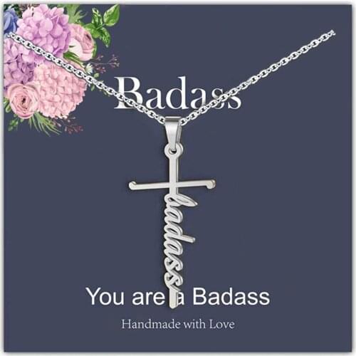 Female Stainless Steel Chain Necklace Silver Color BADASS Cross Pendant Necklace For Women Fashion Jewelry Gift LGS1971