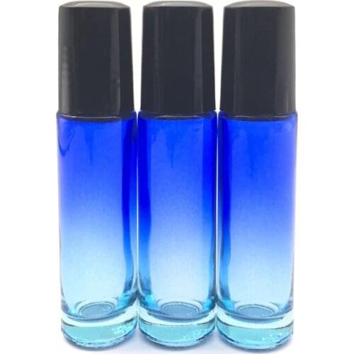 6pcs Gradient Blue-clear Essential Oil 10ml Empty Roller Glass Bottle Perfume Roll on Ball Thick Glass Bottle