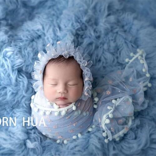 Handmade Stretch Wrap and Ruffer Hat Outfit Baby Boy Overall Newborn Bonnet Wrap Set Vintage Lace Bonnet Photography Props