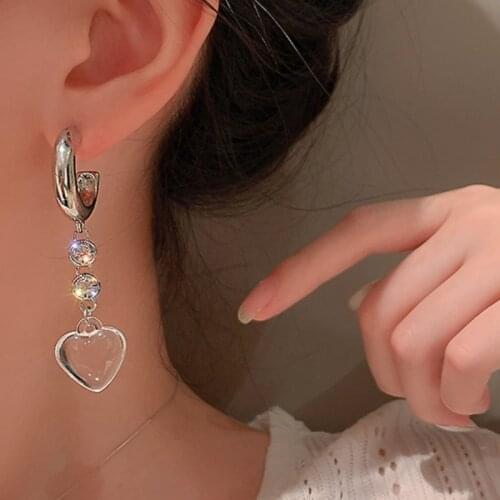 U-Magical Charming Love Heart Cubic Zircon Dangle Earring for Women Long Tassel Silver Color Metal Party Earring Jewellery