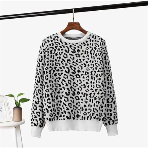 Leopard knitted pullovers long sleeve Contrast Color crewneck jumpers sweter mujer Autumn winter women sweaters