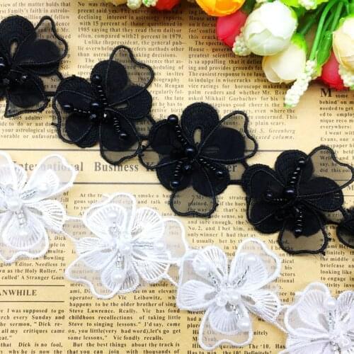 1 Yard Pearl Chiffon Flower Handmade Beaded Embroidered Lace Trim Ribbon Double Layered Applique Wedding Dress Sewing Craft