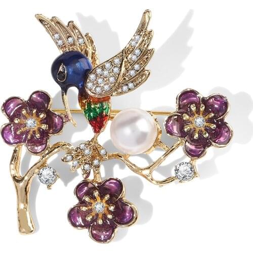 WYBU Hummingbird Brooch For Women Scarf Hijab Pins Up Flower With Pearl Broche Hat Clothes Jewellery Gift For Party Anivesary