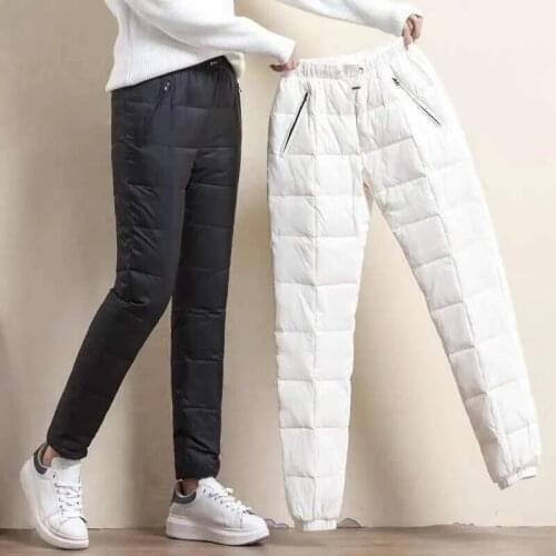 Womens Casual Elastic Waist Warm Winter Pants Korean Fashion Chic Pocket Zipper Plus Size Sweatpants Outdoor White Cotton Pants