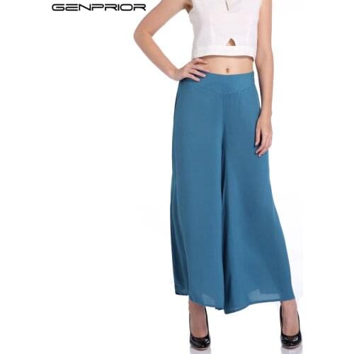 GENPRIOR 2018 Women Wide Leg Pants Lady OL Style Casual Loose Stretch Waist Solid Color Spring Summer Fashion Female Long Pants
