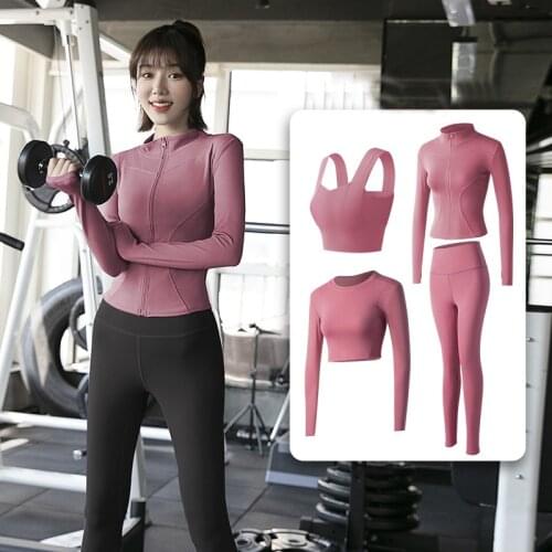 2/3/4PCS Women Yoga Set Gym Fitness Sportswear Long Sleeve Crop Top Clothing High Waist Leggings Sport Suits Workout Tracksuit