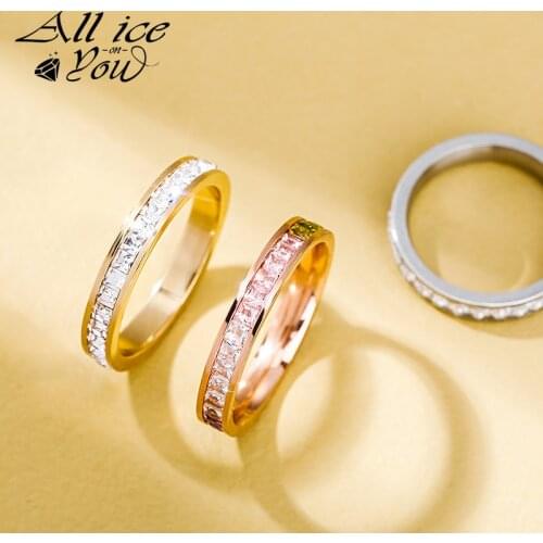 2021 New Top Iced Out Luxury Cubic Zirconia Ring Stainless Steel Hip Hop Fashion Jewelry wedding eternity Women Ring For Gift