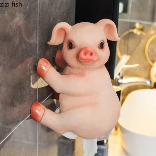 Resin Animal Wall-mounted Tissue Holder Cat Dog Pig Wall Decoration Tissue Box Paper Roll Holder Paper Towel Storage Rack Crafts