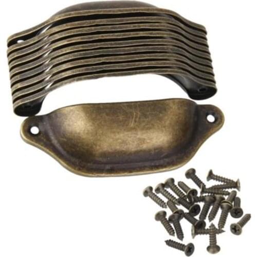 10PCS Iron Antique Brass Cupboard Cabinet Drawer Knob Furniture Shell Pull Handles With 20PCS Screws Home Door Accessories