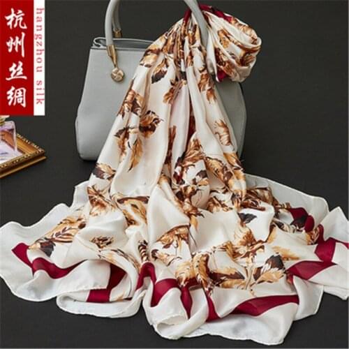 180x90cm Bird Flower Printed Silk Chiffon Fabric Nature Silk Fabric Material Sew Women Dress Scarf HG41