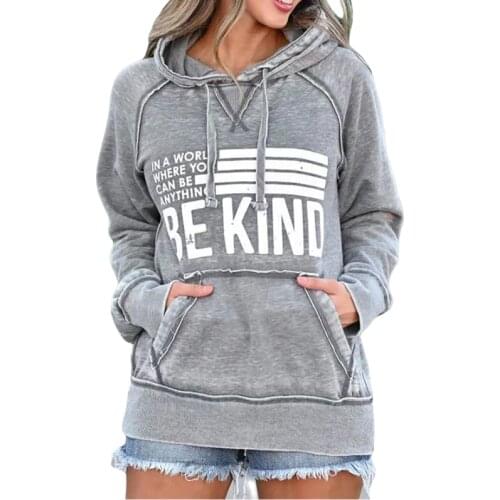 2020 Winter Letter Print Round Neck Long Sleeve Hoodies Women Gray Color Casual Pullover Loose Sweathsirts