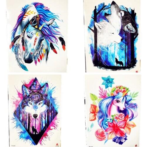 3D Fairy Tale India Tribal Unicorn Temporary Tattoo Horse Pony Men Colorful Feather Tattoo Sticker Women Body Art Tatoo Paste
