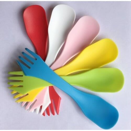 5Pcs 3 In 1 Spoon Fork Cutter Knife Hiking Picnic Utensils Plastic Spork Combo Travelling Gadget Cutlery Outdoor Tableware
