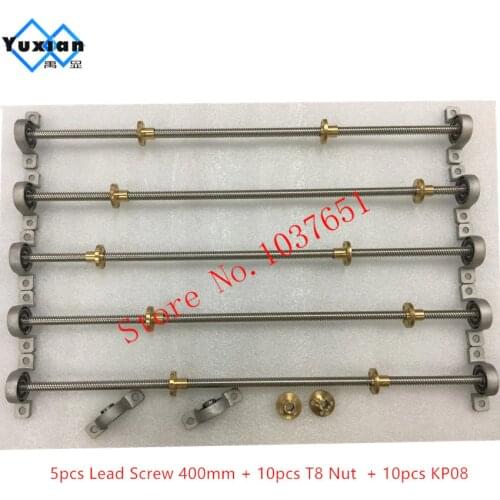 5pcs Threaded Rod 400mm trapezoidal Lead Screw+10pcs T8 Nut For CNC 3D printer Reprap + 10pcs KP08
