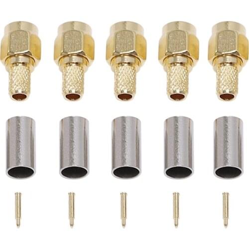 5pcs SMA Male Plug RF Coaxial Connector Crimp for RG58 RG142 RG400 LMR195 RG223