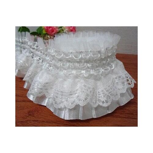 5 Yard/Lot Multicolor 8cm elastic lace fabric bead lace trim double layer fold skirt edge wedding DIY clothes accessories SM014
