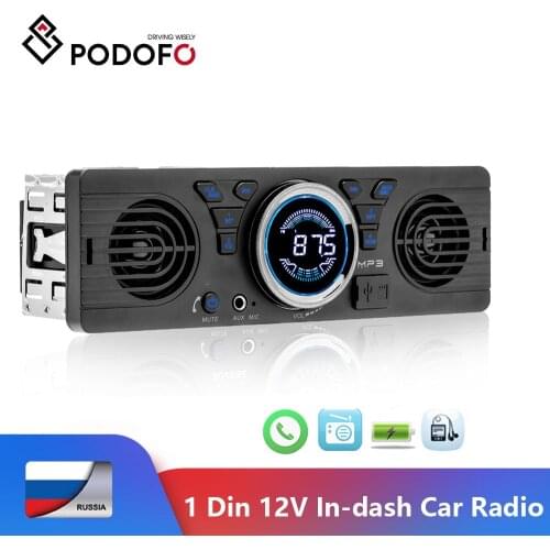 Podofo 1din Car radio Universal 12V FM MP3 BT Autoradio Hands-free Call Auto with loud Speaker In-dash 1 DIN Car Stereo