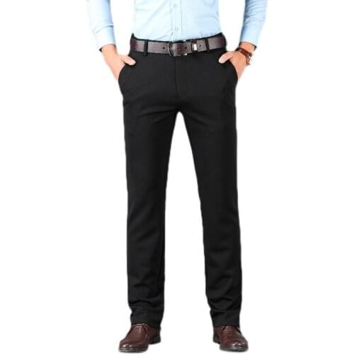 Mens business suit pants solid color stretch trousers loose meeting comfortable black blue pants 29-40