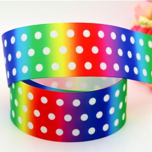 DHK 1.5'' 5yards polka dots rainbow printed grosgrain ribbon headwear hair bow diy party decoration OEM 38mm E1361