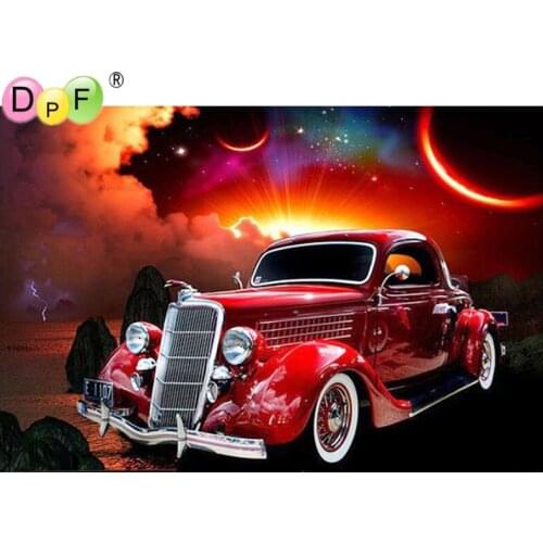 DPF 3D Diamond Embroidery Red classic car Diamond Painting Cross Stitch Square diamond Mosaic kit Needlework home Decor picture
