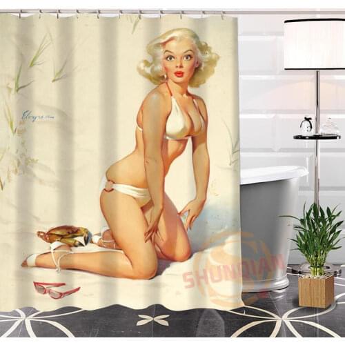 Eco-friendly Custom Unique Retro girl Fabric Modern Shower Curtain bathroom Waterproof for yourself H0220-60