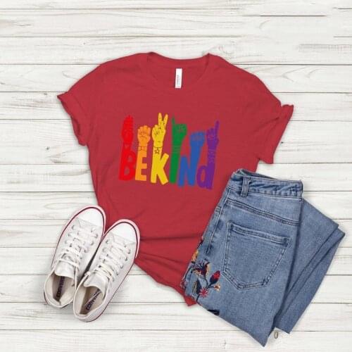 Be Kind Sign Language T-shirt, Equality Human Rights, Rainbow Pride Short Sleeve 100% Cotton Top Tee Funny Letter Print Graphic