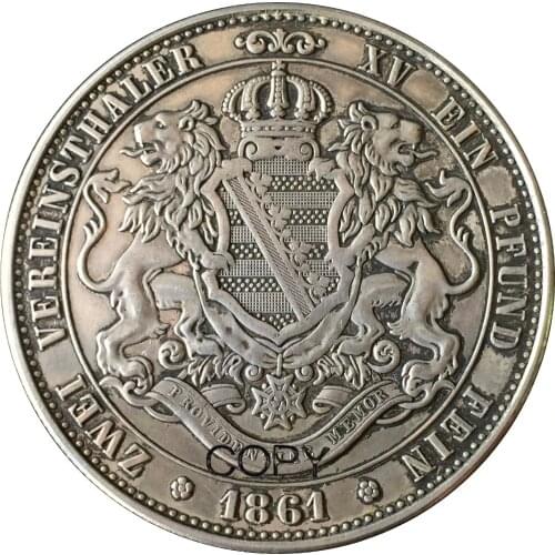 German States 2 Vereinsthaler 1861 King Johann of Saxony Brass Plated Silver Copy Coins