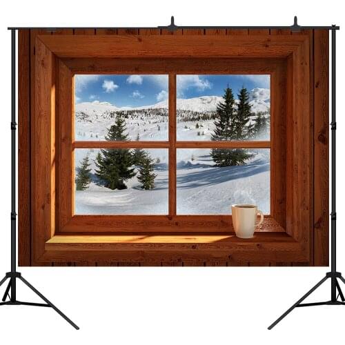 Lyavshi Photography Backdrop window Pine Tree Forest Snow Covered Landscape Nature Winter Scene Background Photo Studio Props