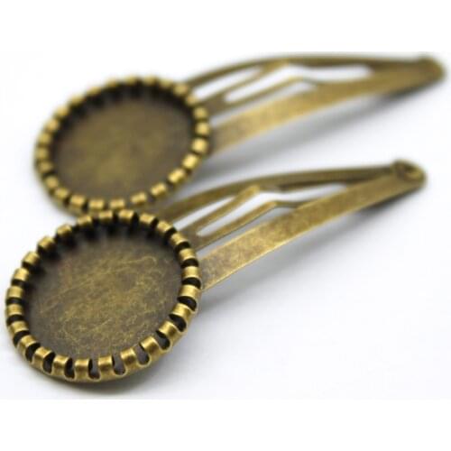 18mm 10pcs Copper Hair Clips Antique Bronze Brass Plated Hairpin Cameo Glass Cabochons Base Supplies for Jewelry HC-006