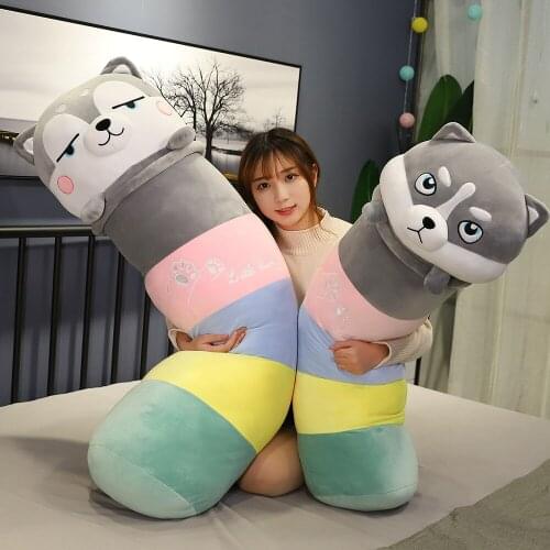 Cute Rainbow Husky Dog plush Toy Soft Long Cartoon Office Break Nap Sleep Reading Pillow Bed cushion Decor Doll Gift for Girls
