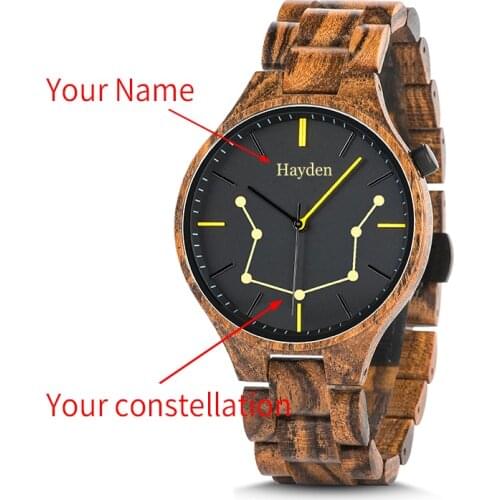 BOBO BIRD Men Watch Engrave Constellation Wood Quartz Wristwatch Customize Your Name In Paper Gift Box Dropshipping reloj mujer