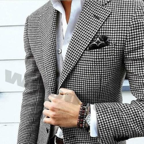 Men Houndstooth Dogstooth Blazer Suits Checkered Formal Prom Tuxedos Custom Suit