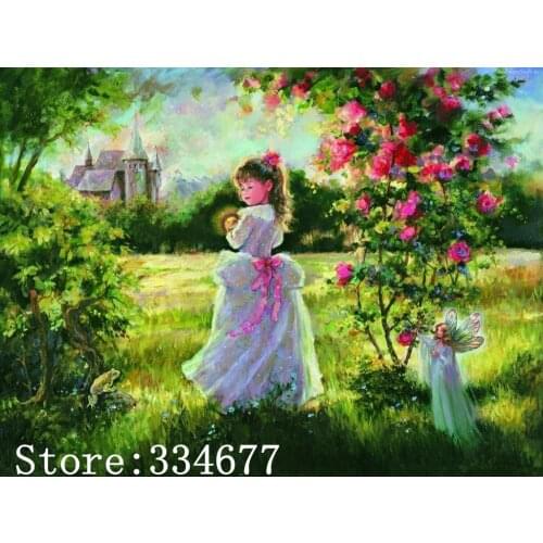 Rose Garden Cute Girl Princess Cross Stitch Kits Crafts 14CT Unprinted Embroidered Handmade Arts Oil Painting Wall Home Decor