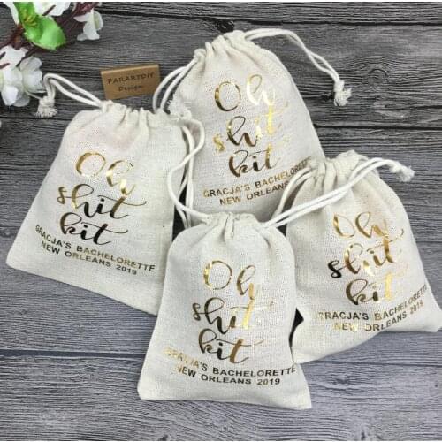 Custom oh shit kit glitter wedding muslim gift bags Candy pouches Bridesmaid Bachelorette Hangover Survival kits drawstring bags