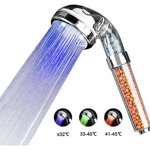 Inghoo Color Anion Shower Head RGB Filtered Water Temperature Sensor Control Healthy Hand Hold Spa Bath Nozzle LED Night Lights