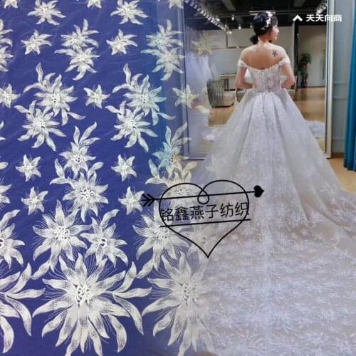 New pattern 5yards mx04# off white Big and small flowers mesh lace fabric for bridal wedding dress/sawing Free shipping