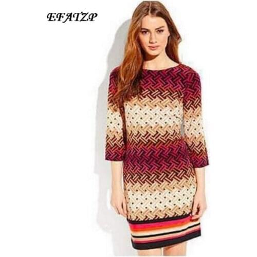 New 2014 Italian Designer Luxury Brands Womens 3/4 Sleeves Pop Geometric Print XXL Stretch Jersey Dress Free Shipping