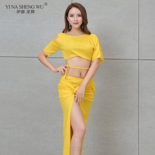 New Women Lady Belly Dance Costume Set Sexy Top Long Split Skirt Bellydance Oriental Practice Clothes Dancewear For Adult