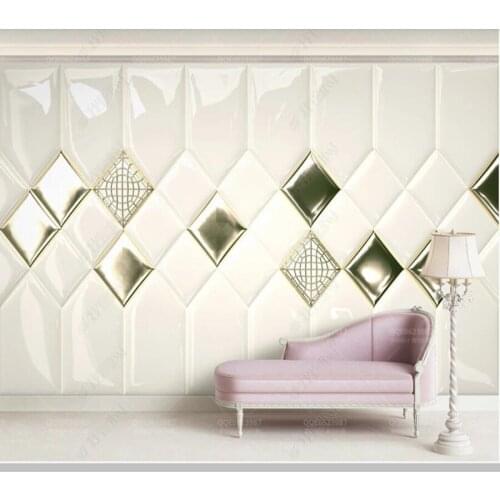 Papel de parede luxury golden rhombus geometric European soft bag 3d wallpaper mural,living room tv wall bedroom wall decor