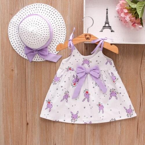 Toddler Baby Girls Dresses Cartoon Rabbit Printed Bowknot Princess Suspender Dress Vestidos De Verano Fashion Girl Clothes