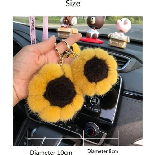 Sunflower New Soft Sunshine Keychain of Real Mink Fur Keyring Car Pendant Jewelry Gift