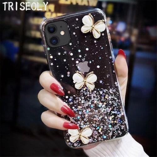 For Huawei Y9 2019 Enjoy 10 8 7 Plus 9S Crystal Butterfly Sequins Case For Honor 30 Pro 9X Mate 30 Pro Mate 20 Lite Clear Cover