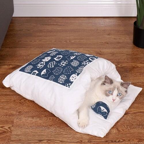 Japanese Style Pet Quilt Breathable Cat Dog Sleeping Bag Warm House Semi-enclosed Puppy Kitten Kennel Removable Soft Bed Nest