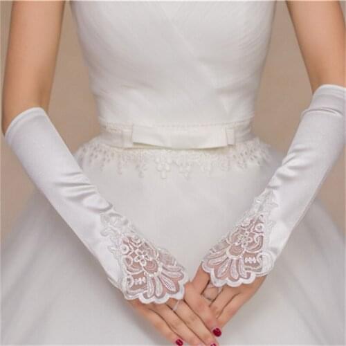 2019 Elbow Length Bridal Gloves Fingerless White Ivory Lace Applique Wedding Accessories Cheap