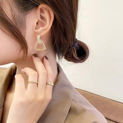 TIMRONLY Unique Design Triangle Alloy Dangle Earring Luxury CZ Zirconia Earrings Gift for Women Girlfriend Minimalist Jewellery