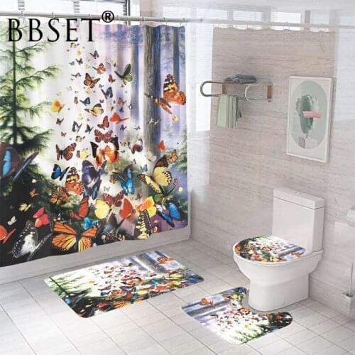 Butterfly Shower Curtain Butterflies Flying In The Woods Pattern Waterproof Multi-size Douchegordijn Bathroom Decor with Hooks