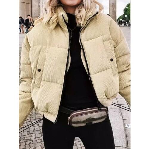 ZA cotton jacket 2021 hot style short winter jacket women loose cotton-padded jacket corduroy bread cotton-padded jacket