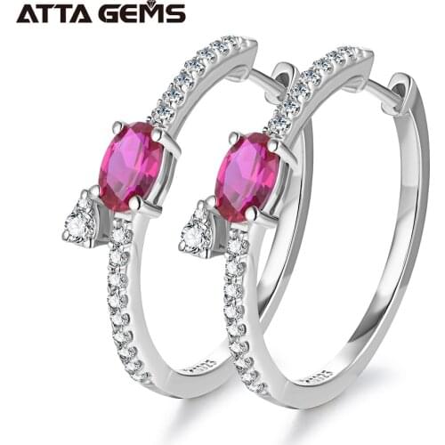 Ruby Sterling Silver Stud Earring S925 Women Simple Design Created Ruby Oval Cut Fashion Jewelry Birthday Party Gift Top Quality