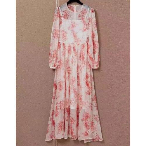 Top Quality New Long Dress 2021 Autumn Style Women Charming Floral Print Long Sleeve Elegant Party Maxi Dress Vestidos Festival